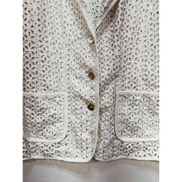 Susan Graver Style Womens Eyelet 3-Button Blazer Jacket Sze M White Boho Summer - Picture 4 of 12